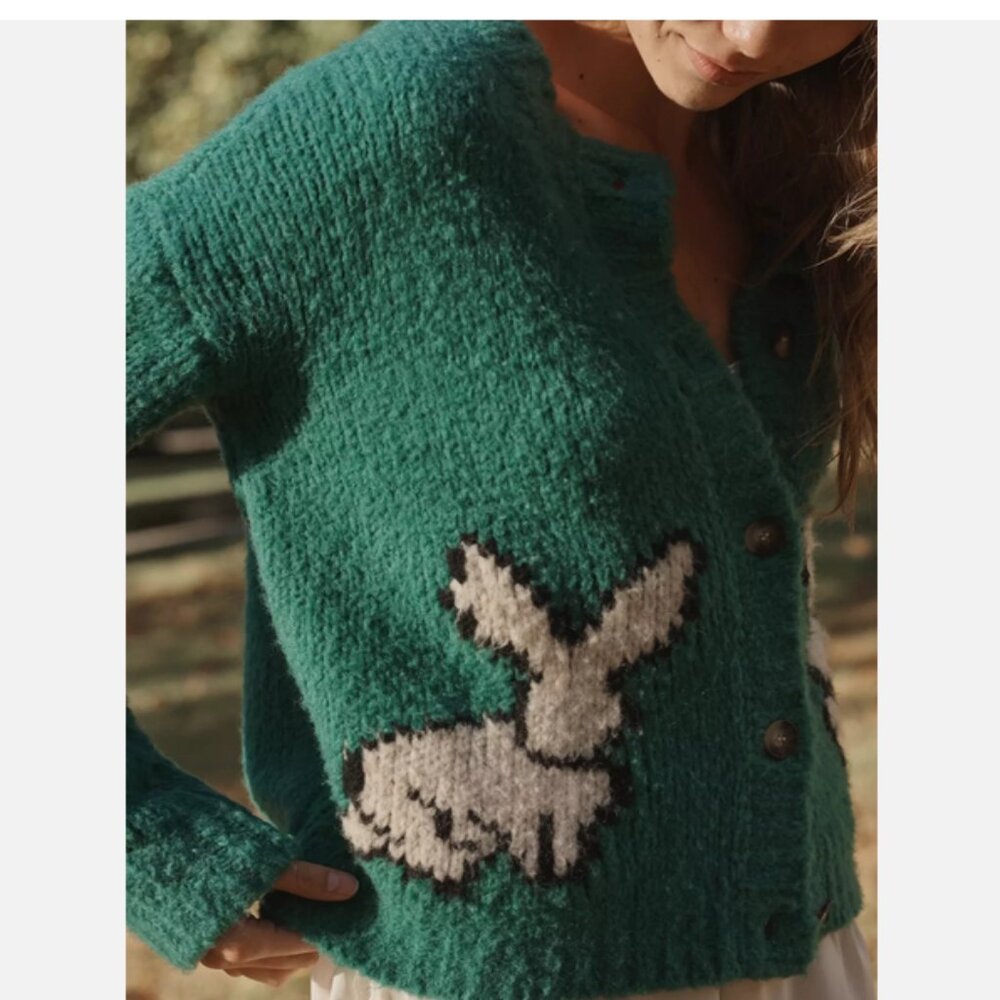 Anthropologie Maeve Bunny Slope Cardigan Sweater Green 2X NWT Bunnies Plus Size